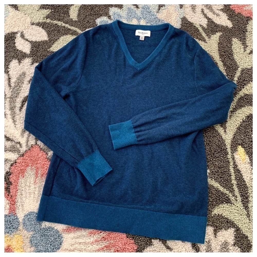 #12 Goodfellow & Co Teal Blue Green V-Neck Long Sleeve Sweater Shirt Top Medium